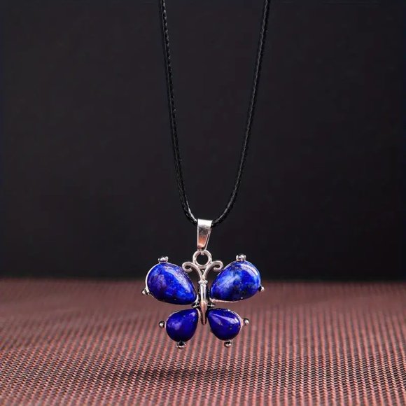 Lapis Lazuli Natural Stone Cute Butterfly Pendant Necklace Gemstone Pendant - Picture 2 of 2